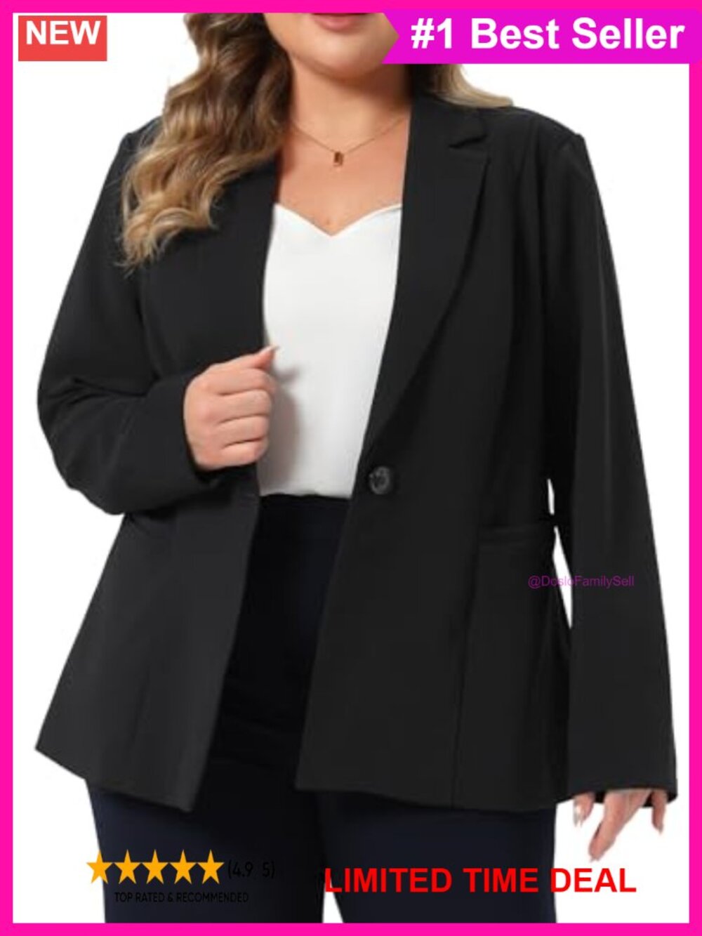 Plus Size Notch Lapel Single Button Work Office Blazer